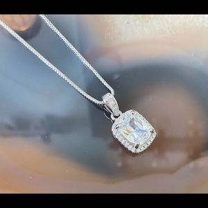 Cubic zirconia silver necklace silver square new